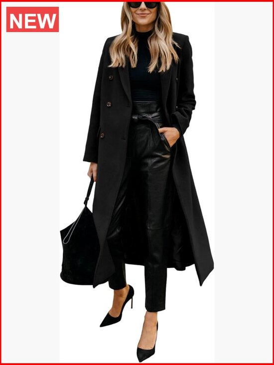 Jackets & Blazers - Wool Notch Lapel Long Trench Coat Double Breasted Peacoat